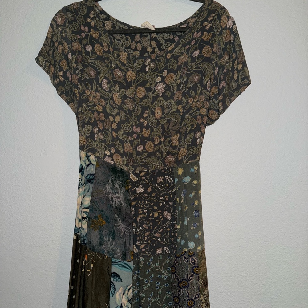 Elegant Floral Patchwork Midi Dress